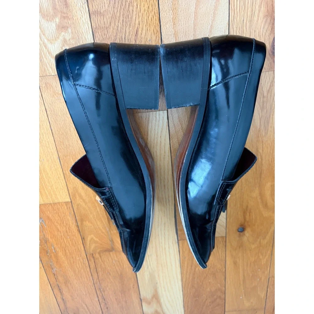 Franco Sarto Womens Donna Heeled Loafers‎ Tassles Black Patent Leather Sz 11M